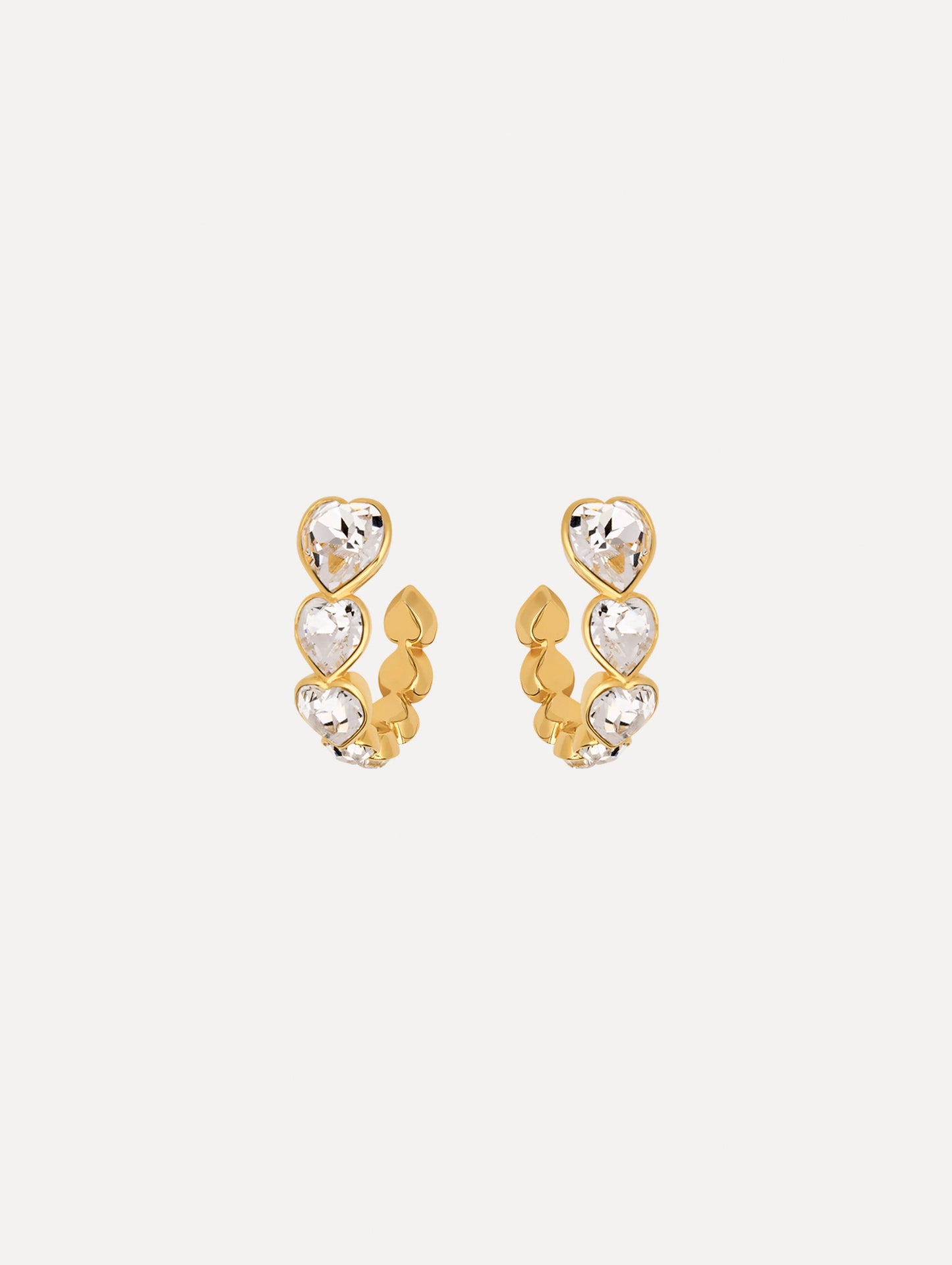The Crystal Heart Hoop Earrings. Front View.