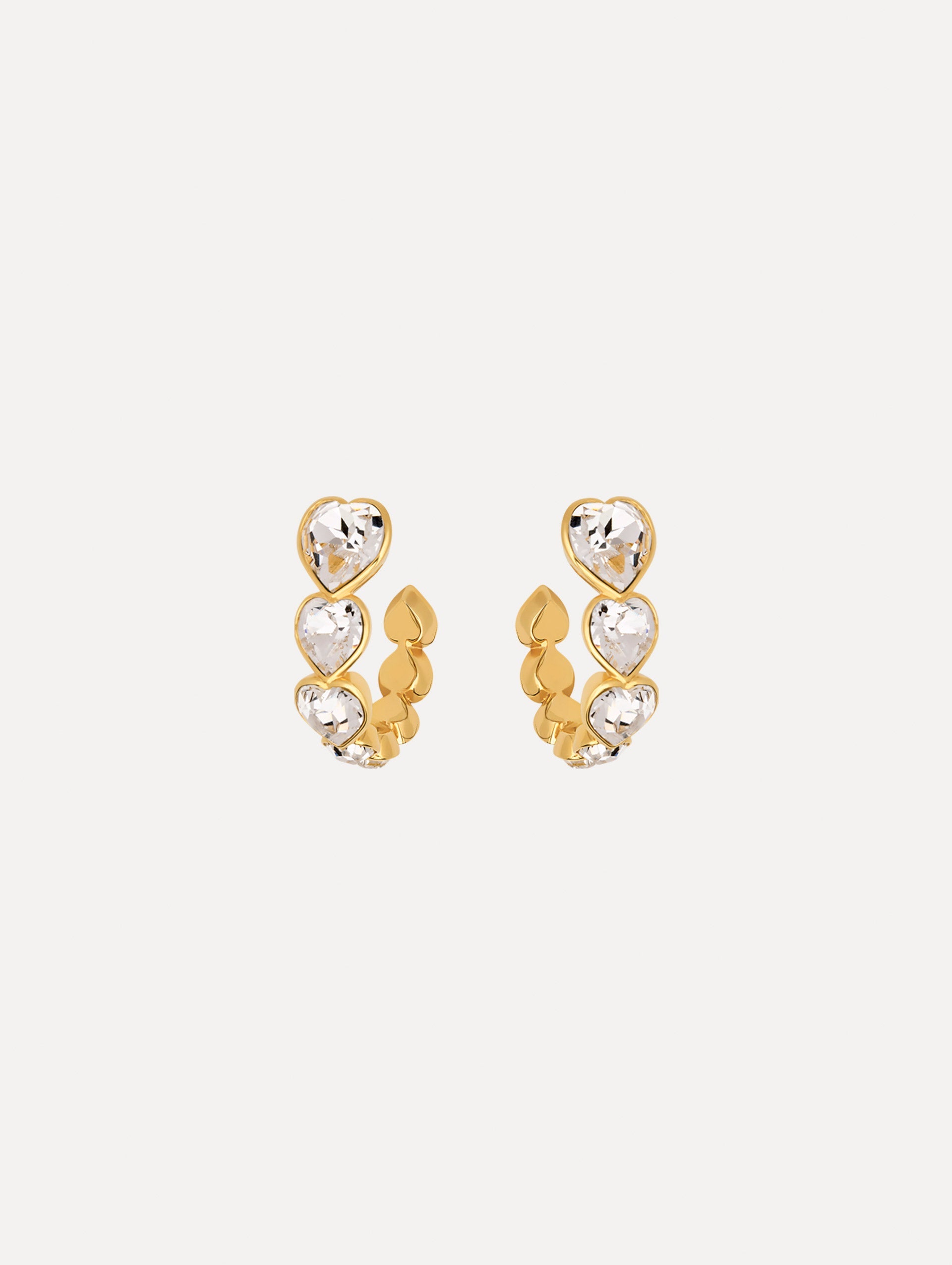 The Crystal Heart Hoop Earrings. Front View.