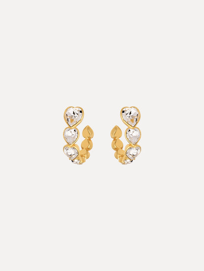 The Crystal Heart Hoop Earrings. Front View.