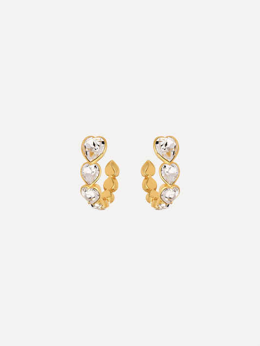 The Crystal Heart Hoop Earrings. Front View.