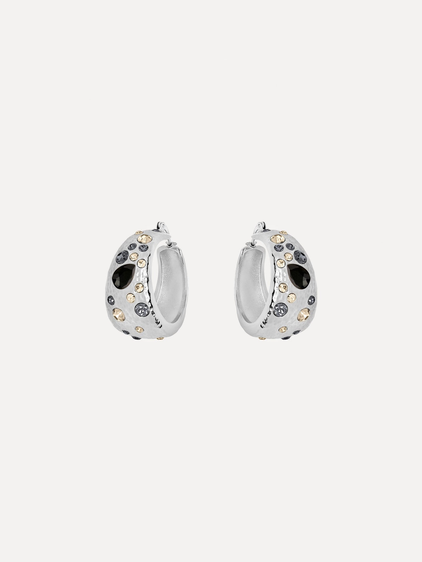 The Mixed Crystal Hoop Earrings. Front View.
