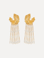 The Pearl Nest Chandelier Clip-On Earrings in Gold. Front View.