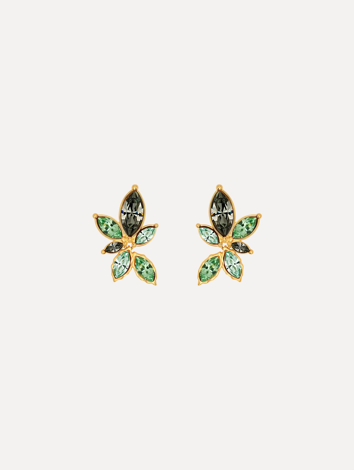 The Navette Crystal Clip-On Earrings in Peridot. Front View.