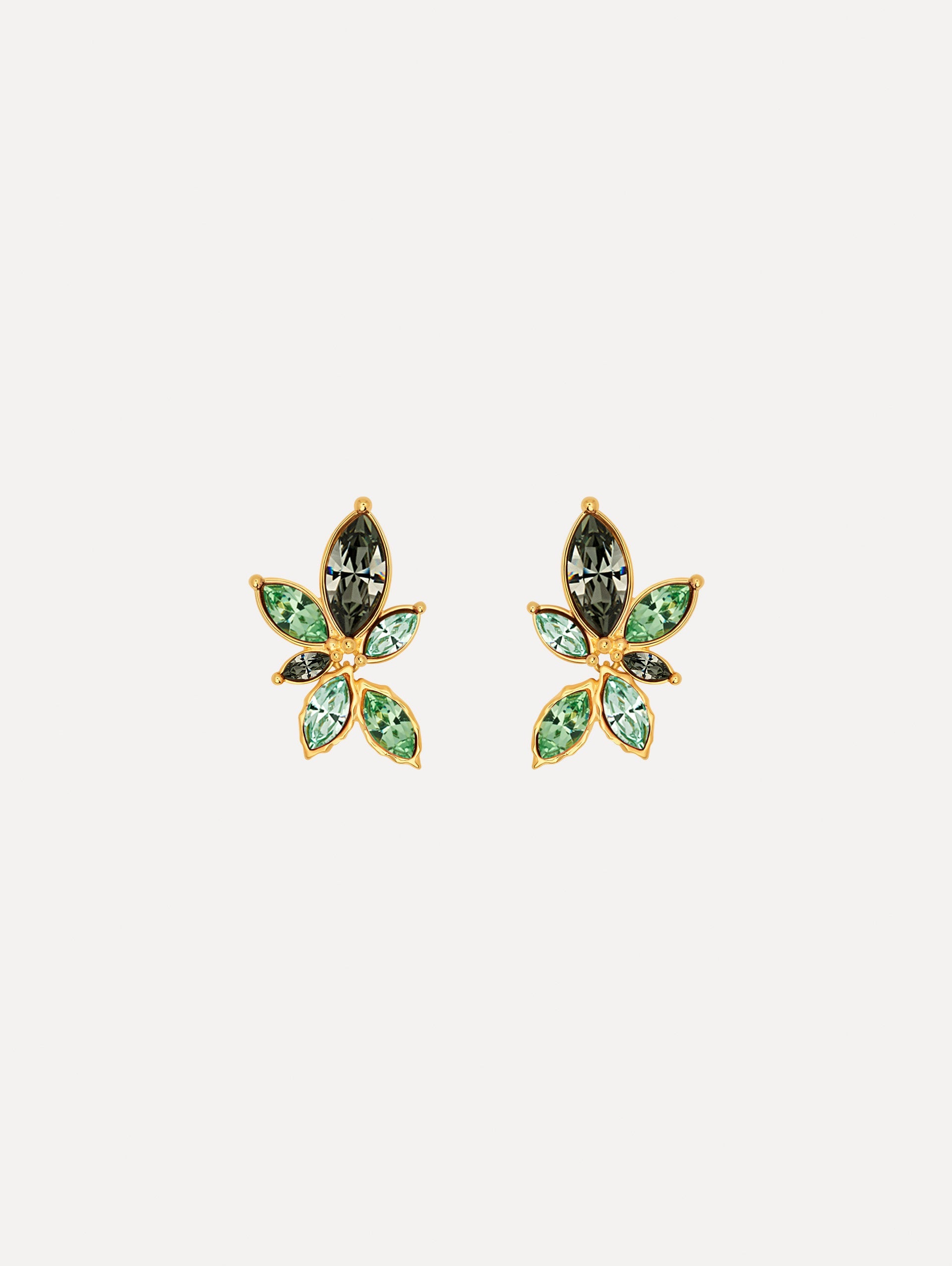 The Navette Crystal Clip-On Earrings in Peridot. Front View.