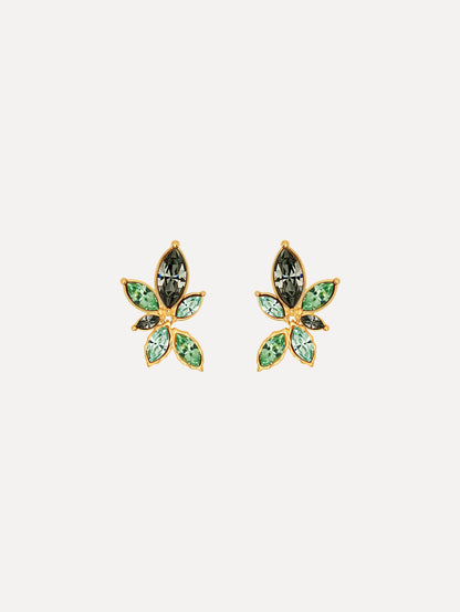 The Navette Crystal Clip-On Earrings in Peridot. Front View.