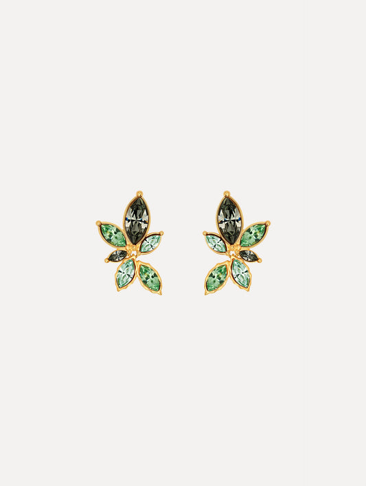 The Navette Crystal Clip-On Earrings in Peridot. Front View.