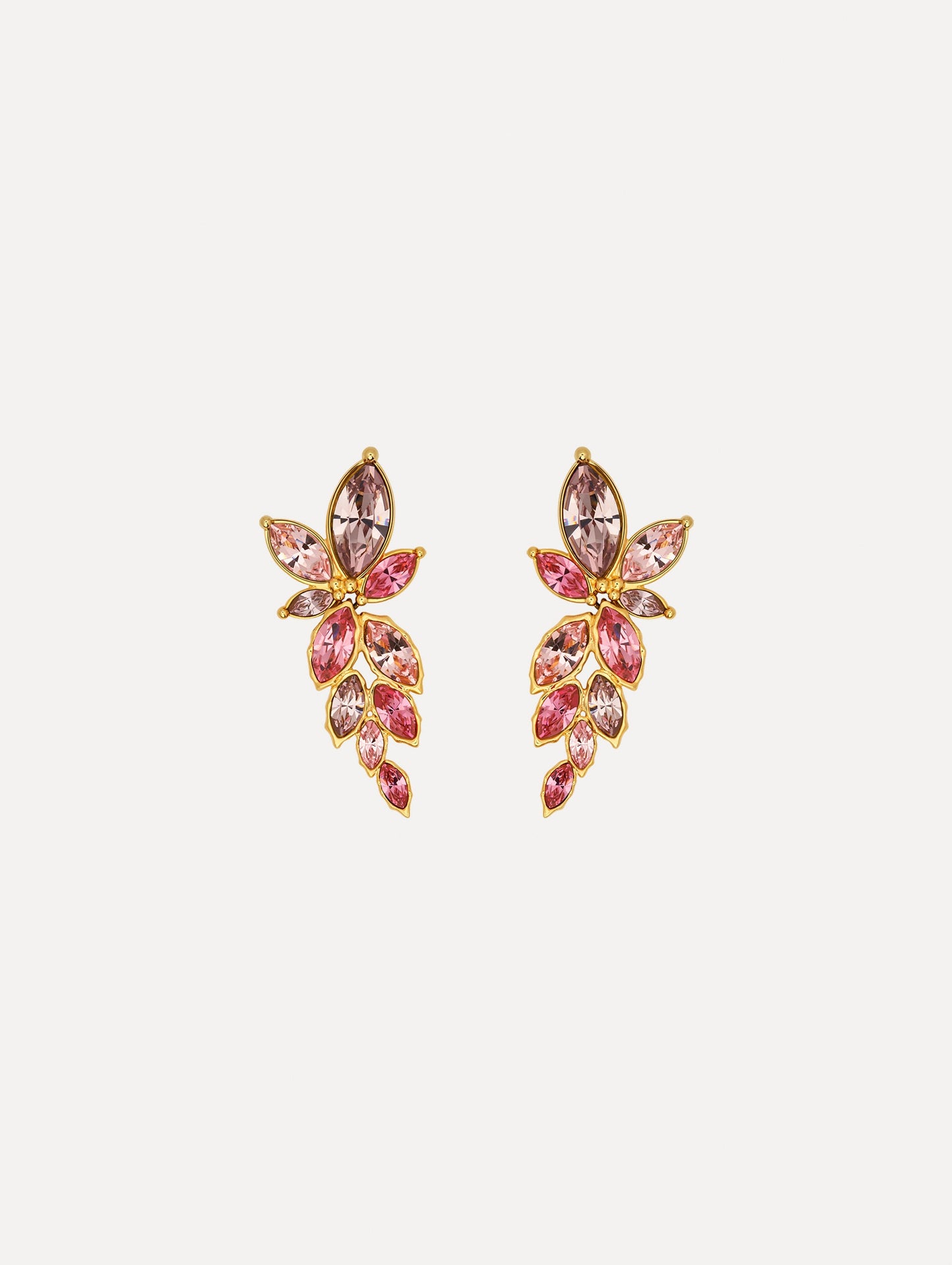The Navette Crystal Drop Clip-On Earrings in Rose. Front View.
