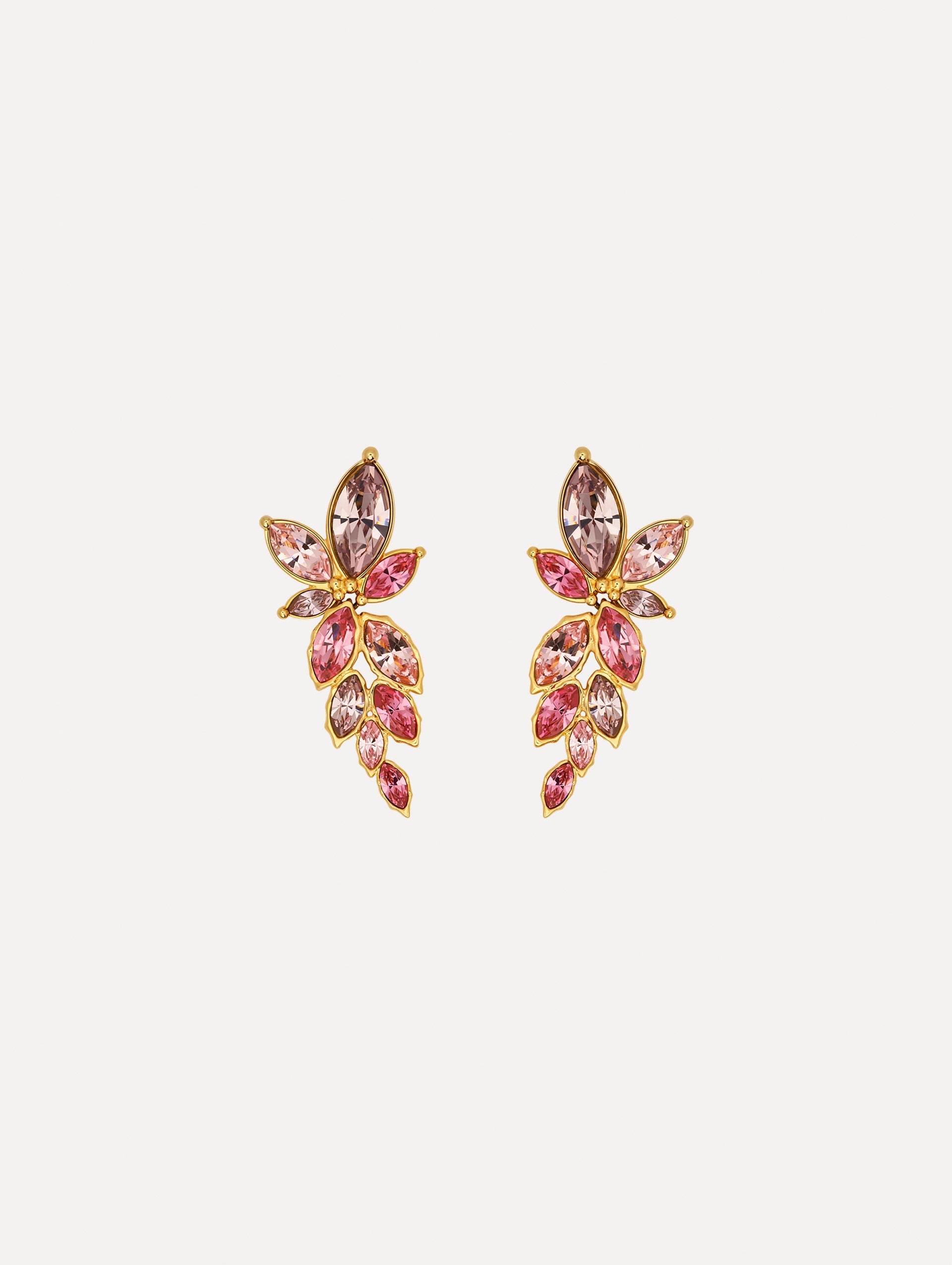 The Navette Crystal Drop Clip-On Earrings in Rose. Front View.