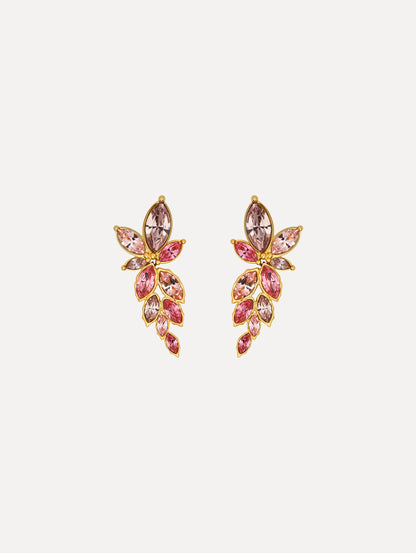 The Navette Crystal Drop Clip-On Earrings in Rose. Front View.