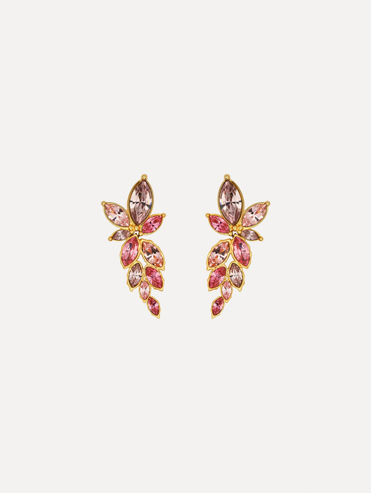 The Navette Crystal Drop Clip-On Earrings in Rose. Front View.