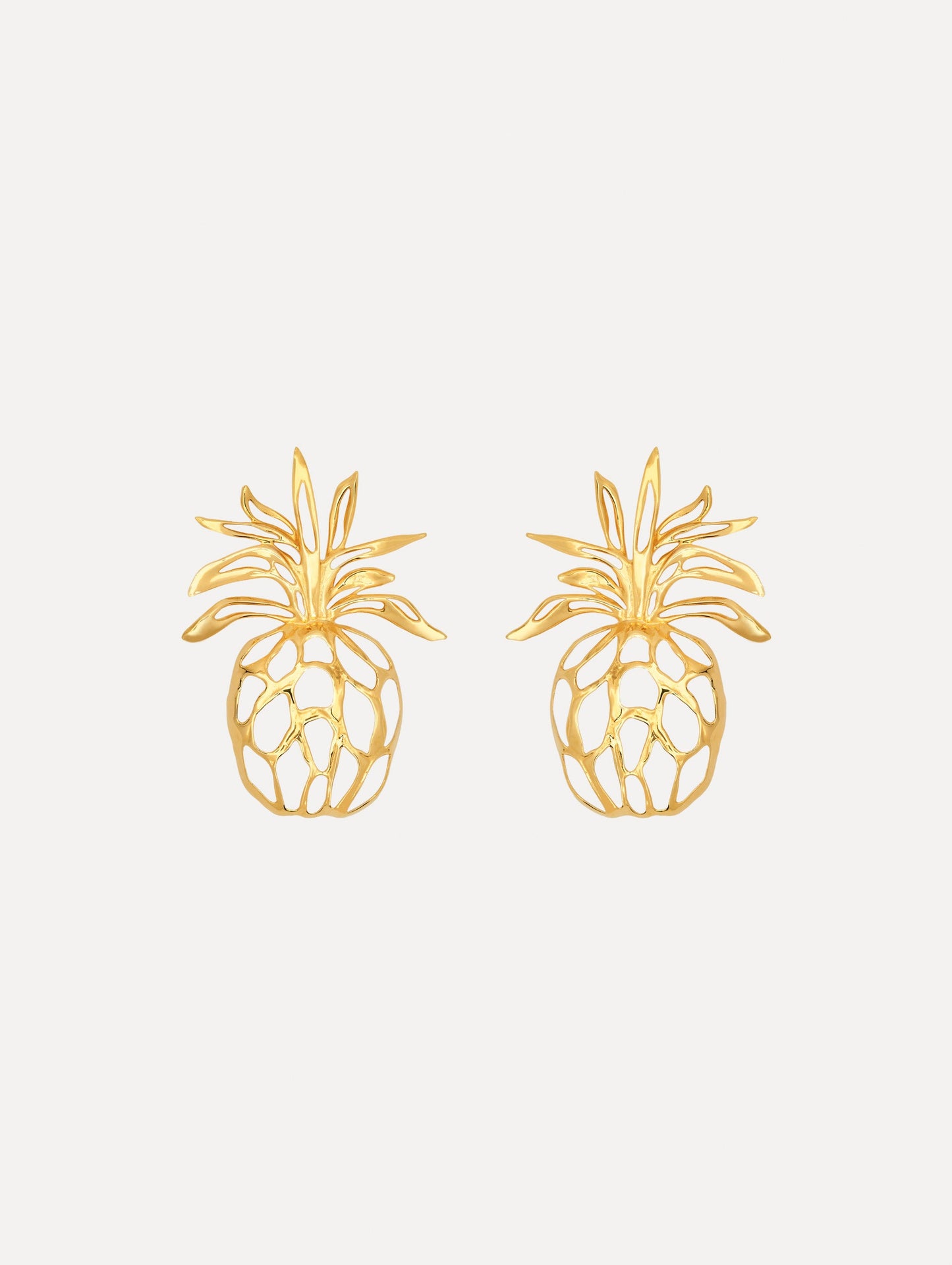The Openwork Pineapple Clip-On Earrings. Gold Pineapple-shaped Silhouette. Front View.
