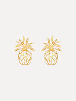The Openwork Pineapple Clip-On Earrings. Gold Pineapple-shaped Silhouette. Front View.