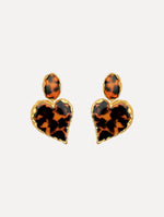 The Tortoise Stone Heart Clip-On Earrings in Gold and Tortoise. Front View.