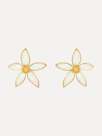 The Orange Blossom Clip-On Earrings in White. Front View.