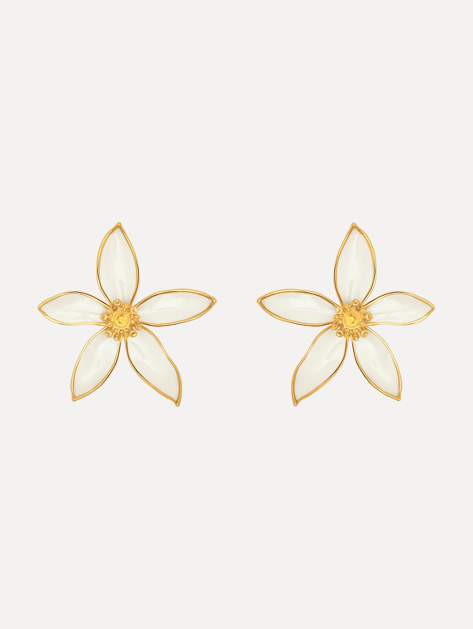The Orange Blossom Clip-On Earrings in White. Front View.