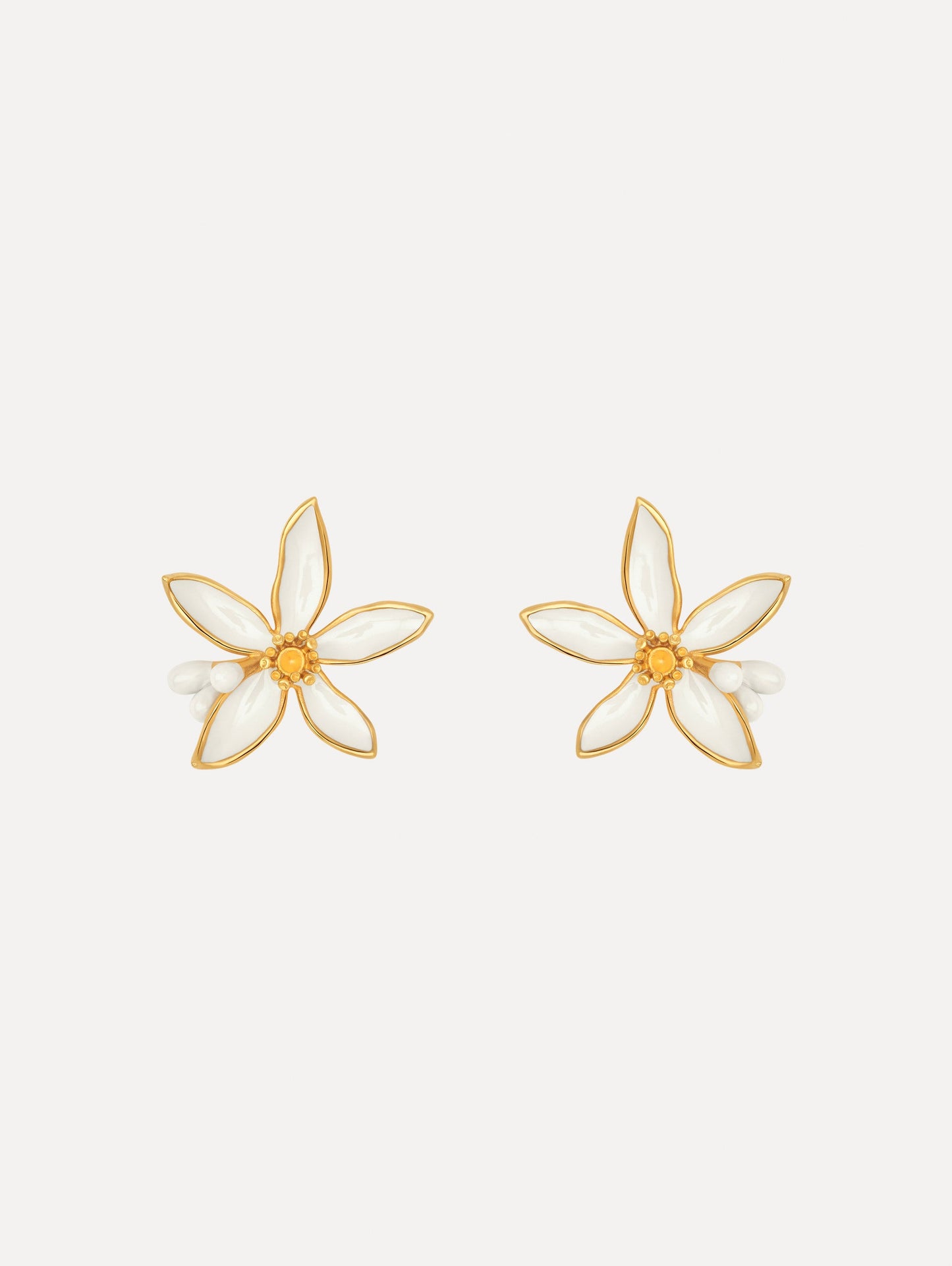 The Orange Blossom Earrings in White. Front View.