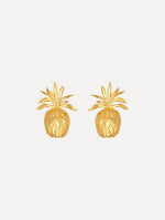 Large Gold Pineapple Cutout Clip-On Earrings. Front View.
