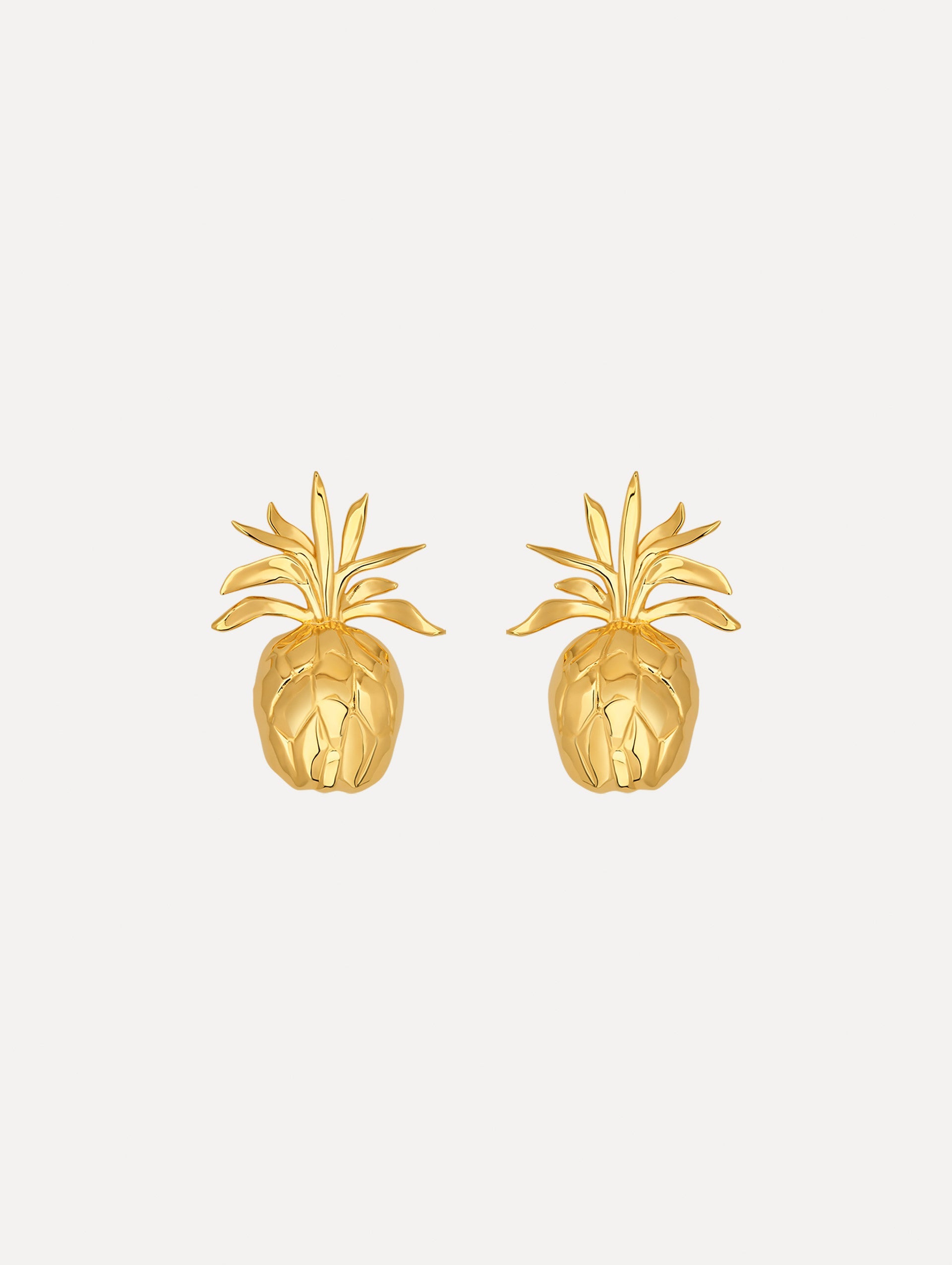 Large Gold Pineapple Cutout Clip-On Earrings. Front View.