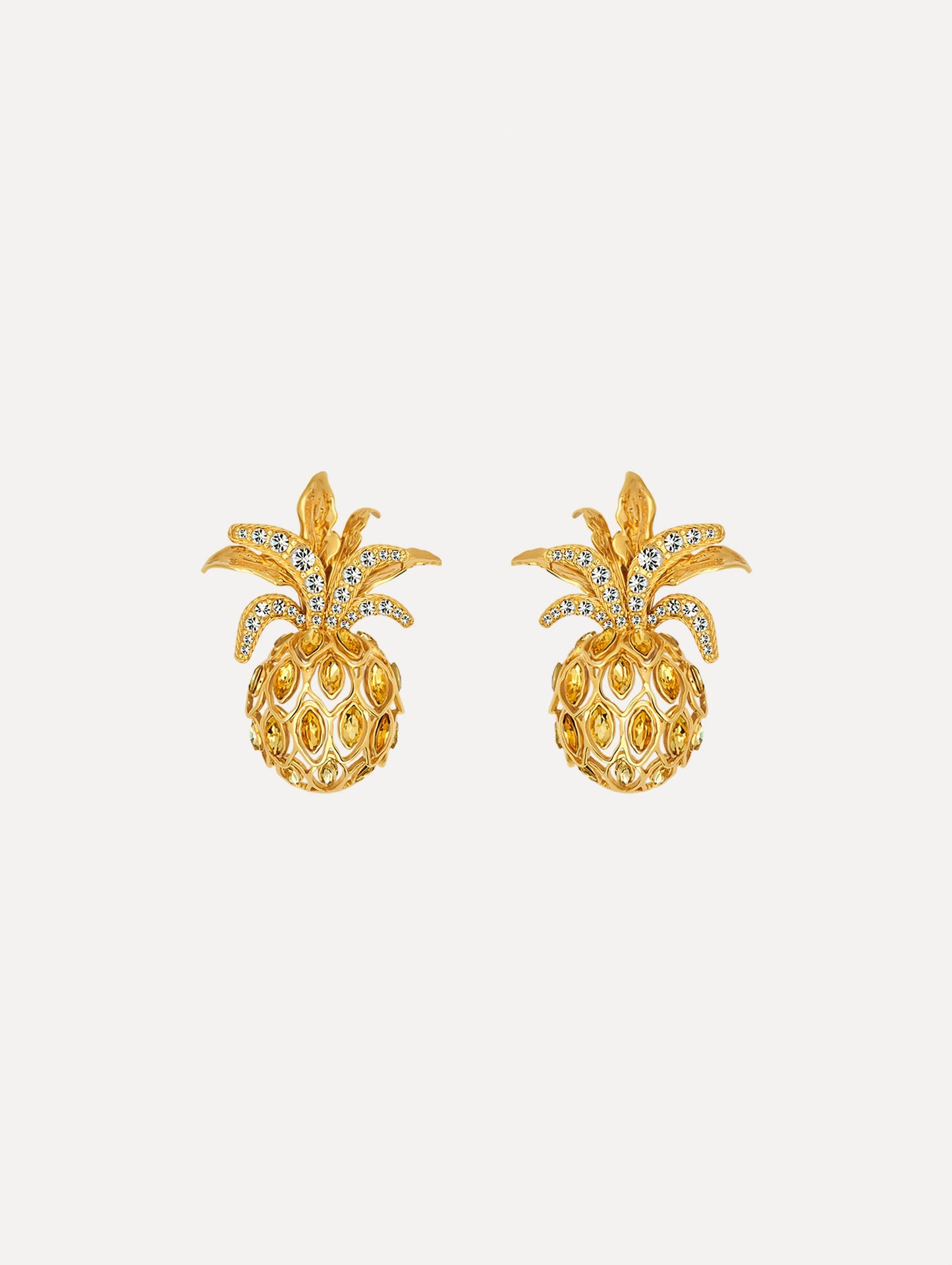 The Pineapple Pavé Clip-On Earrings in Citrine. Front View.
