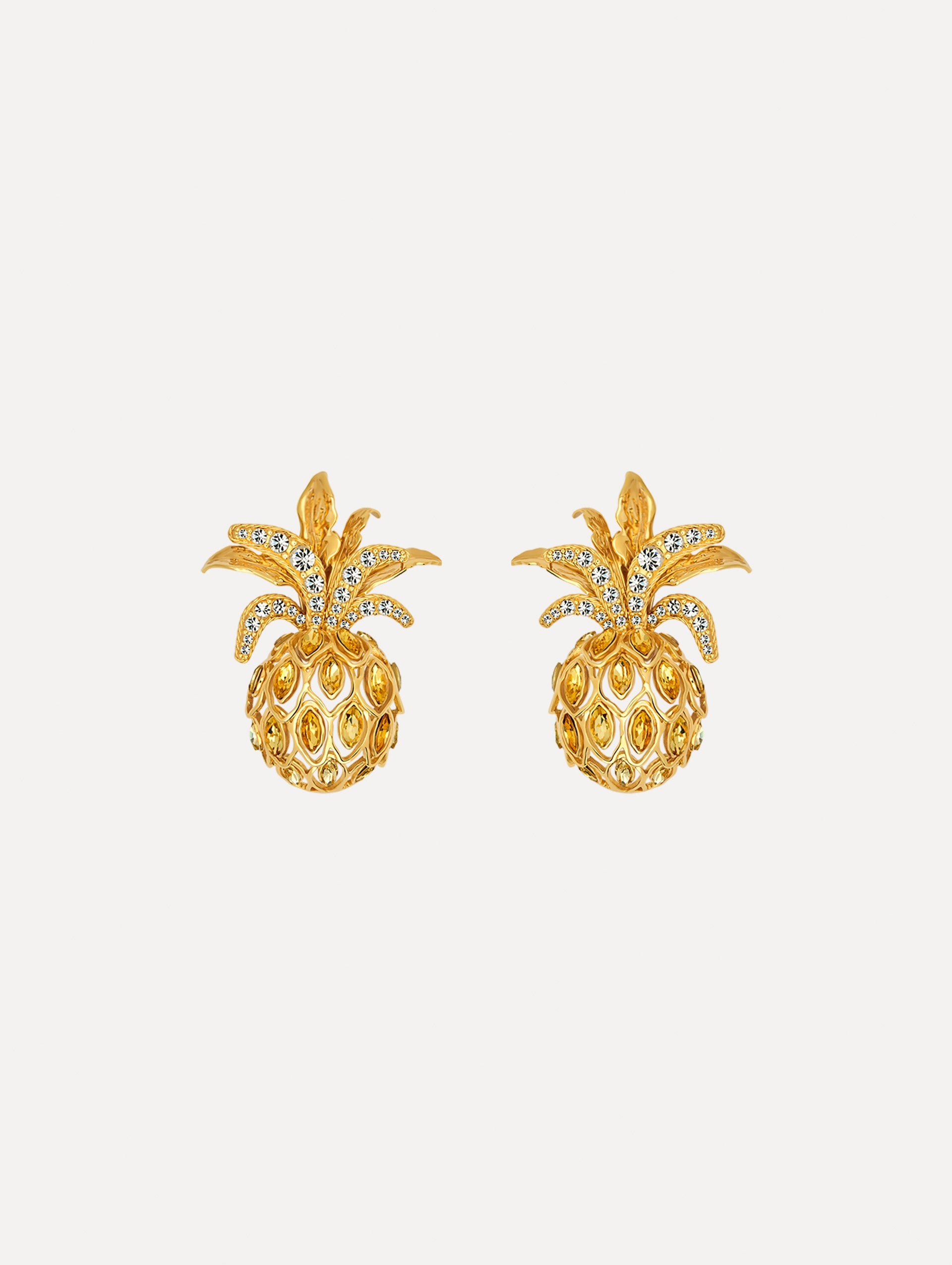 The Pineapple Pavé Clip-On Earrings in Citrine. Front View.