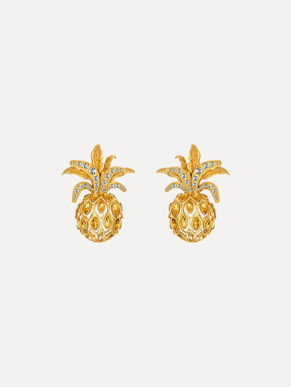 The Pineapple Pavé Clip-On Earrings in Citrine. Front View.