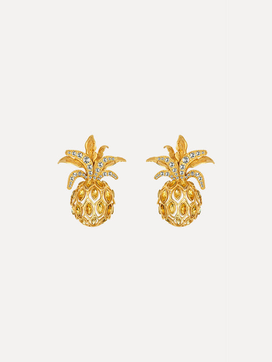 The Pineapple Pavé Clip-On Earrings in Citrine. Front View.