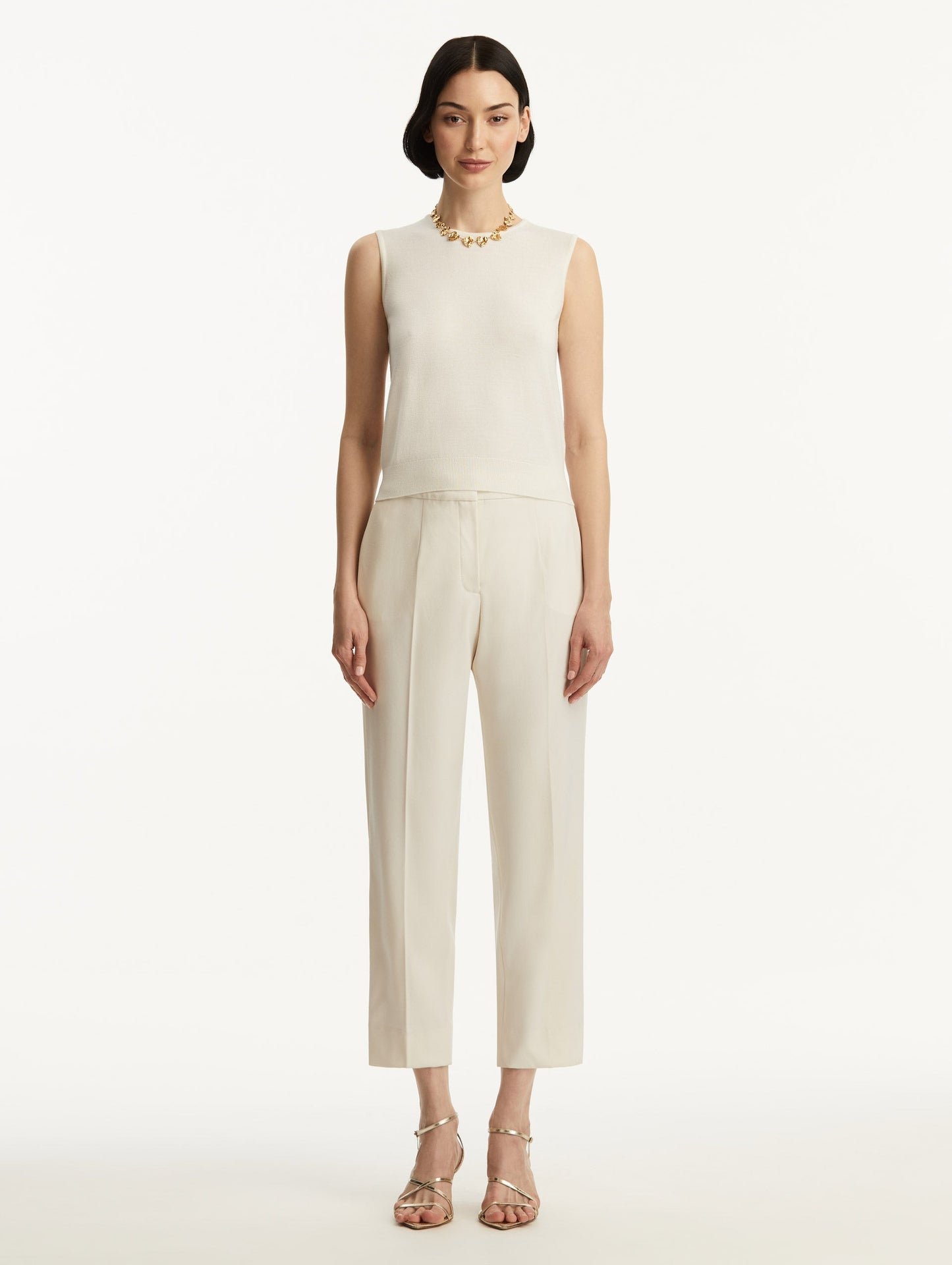 Wool-Blend Ivory Tank Styled with White Pants Front View