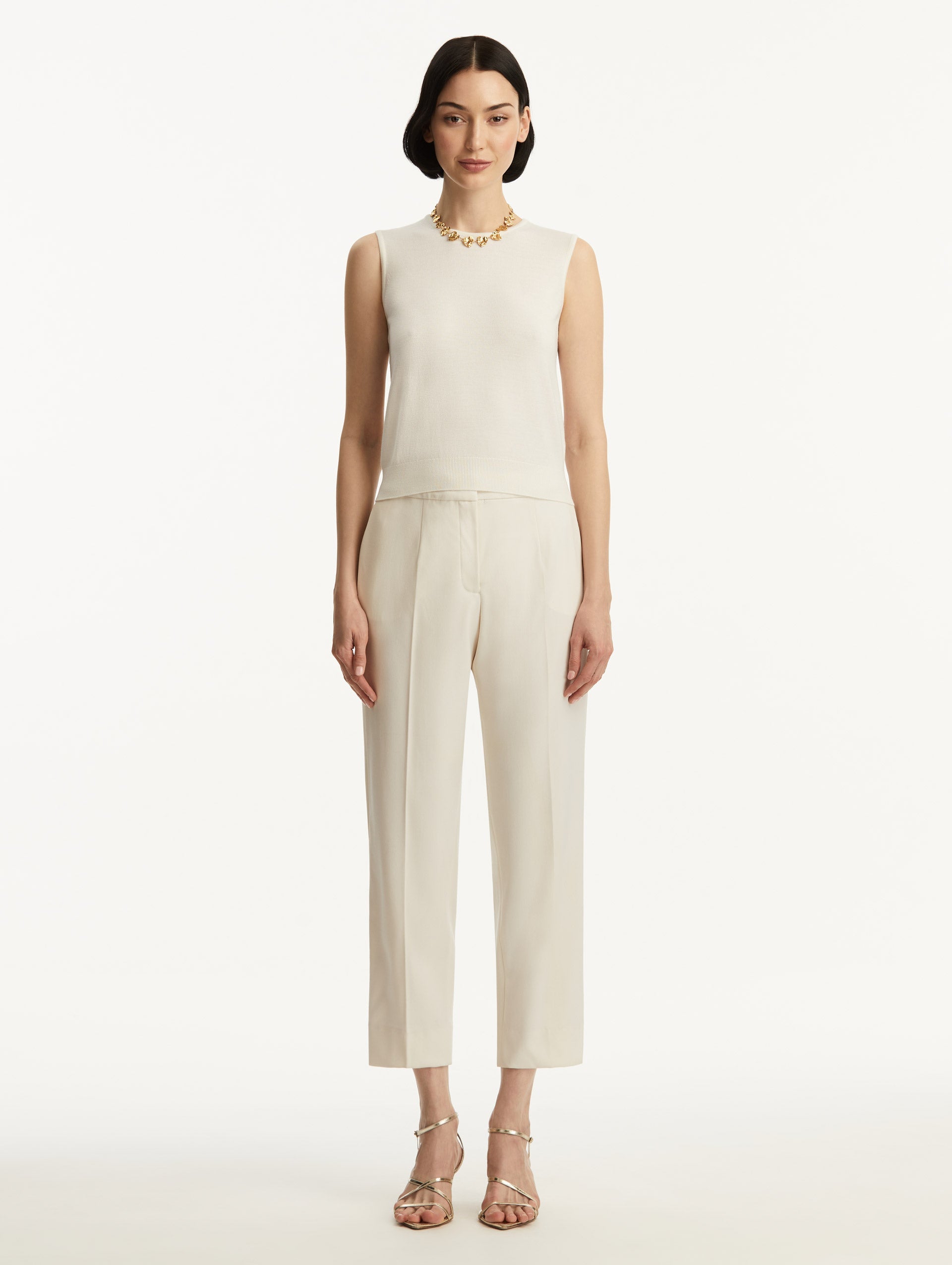 Wool-Blend Ivory Tank Styled with White Pants Front View