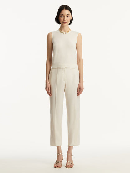 Wool-Blend Ivory Tank Styled with White Pants Front View