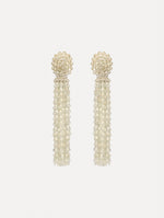 Ivory Tassel Clip-On Earrings with clustered stud top and long strand drops.