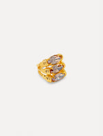 Gold Triple Navette Ring featuring three stacked marquise-cut champagne crystals set in parallel. Side View.