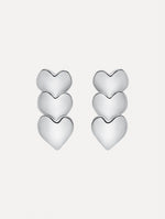 Silver Heart Drop Clip-On Earrings featuring a vertical stack of three hearts.