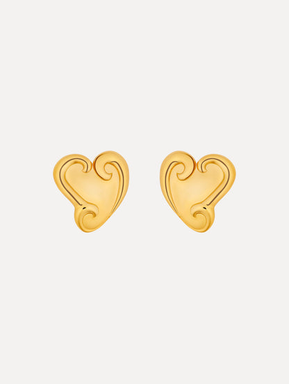 Gold Swirl Heart Clip-On Earrings with sculpted swirl detailing.