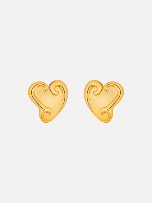 Gold Swirl Heart Clip-On Earrings with sculpted swirl detailing.