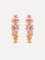 Pink Foxglove Earrings featuring layered enamel petals with gold accents.