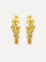 Yellow Foxglove Earrings featuring layered enamel petals with gold accents.