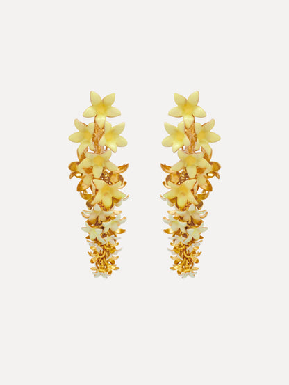 Yellow Foxglove Earrings featuring layered enamel petals with gold accents.