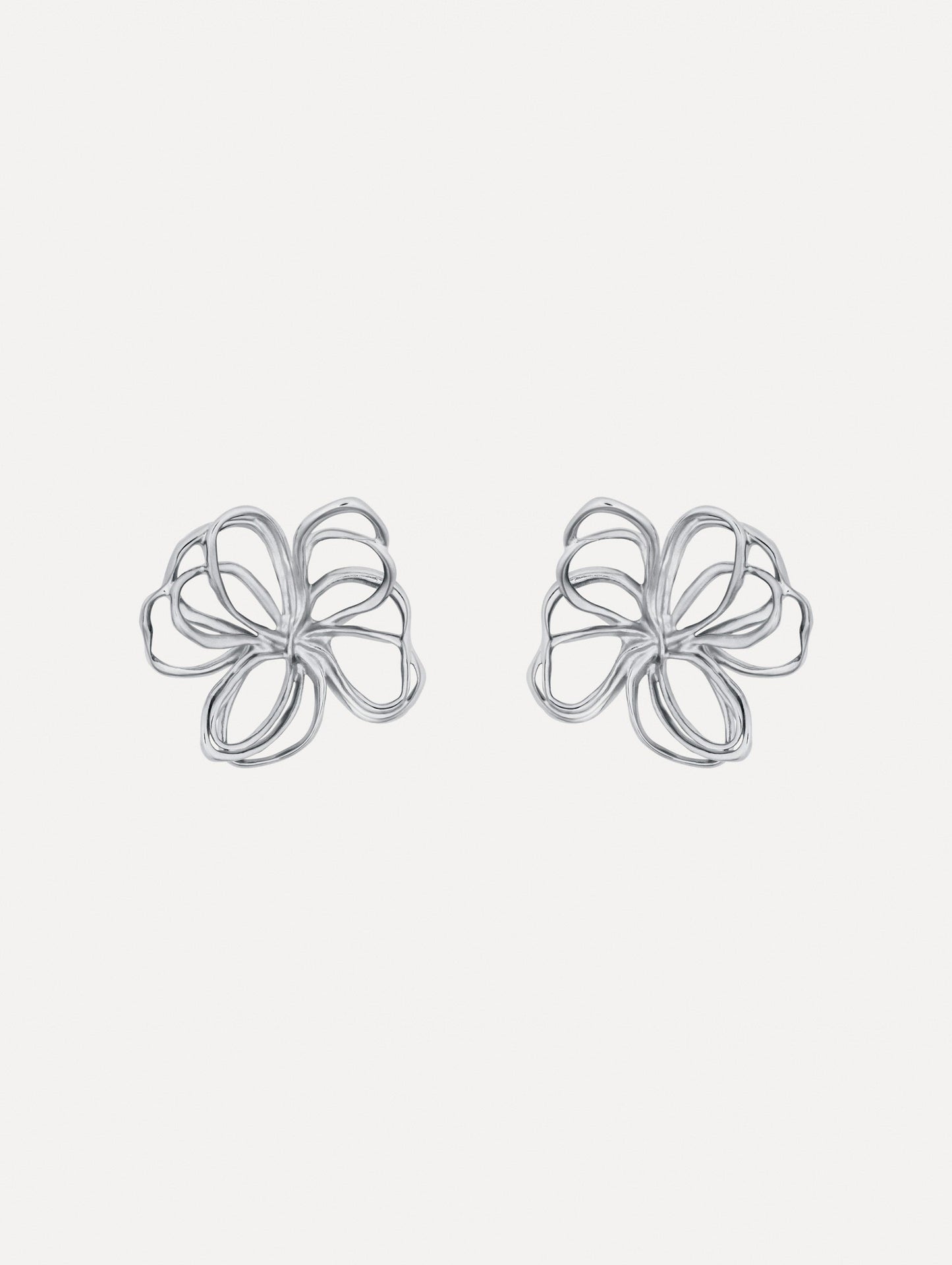 Silver Threaded Flower Earrings featuring openwork looping design.