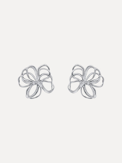 Silver Threaded Flower Earrings featuring openwork looping design.