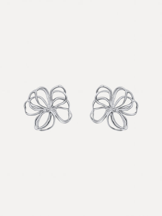 Silver Threaded Flower Earrings featuring openwork looping design.
