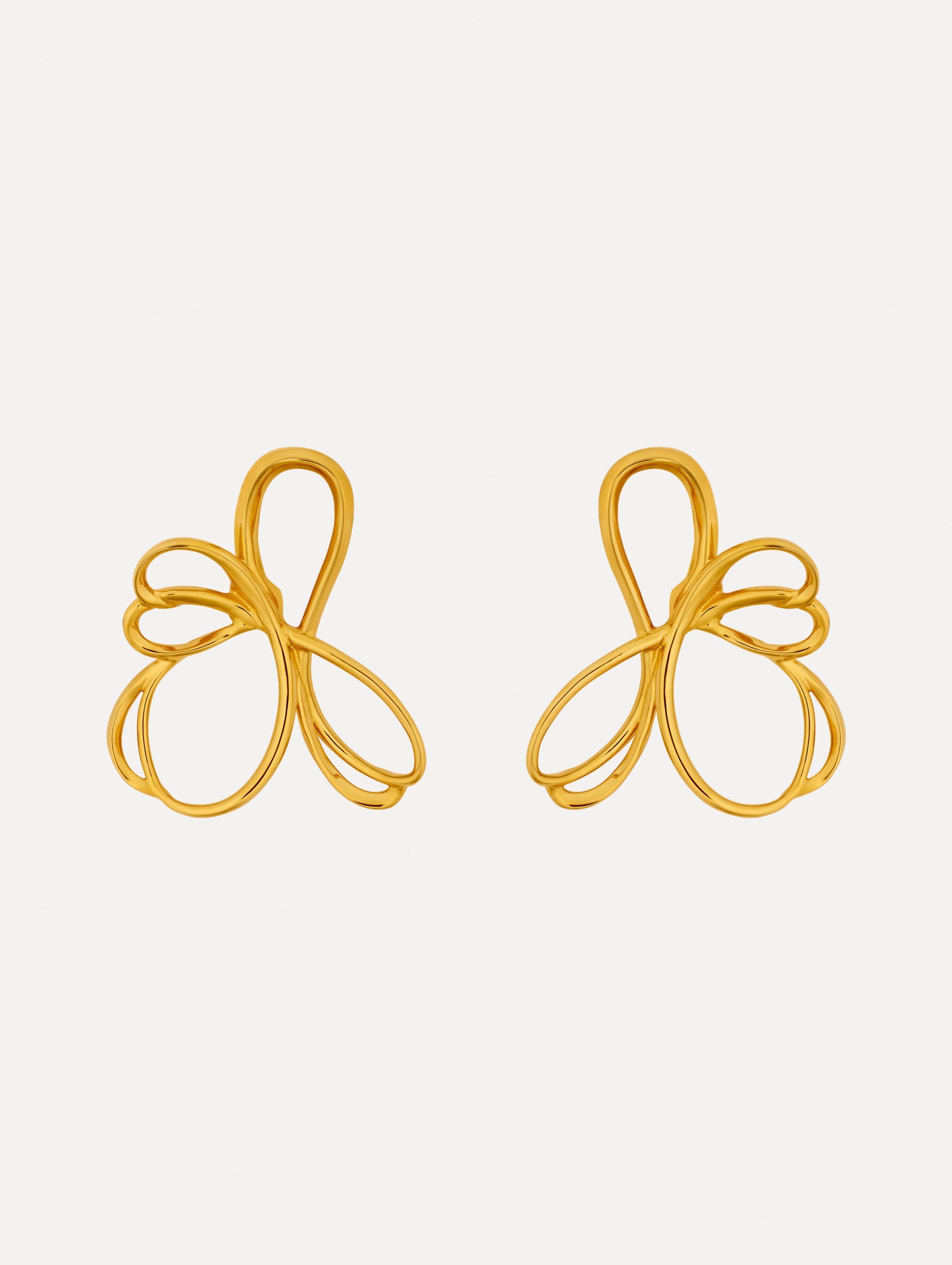 Gold Threaded Flower Asymmetrical Clip-On Earrings featuring openwork looping design.