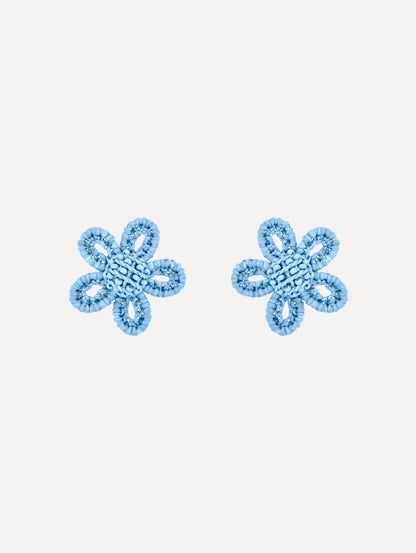 Small Woven Raffia Flower Earrings