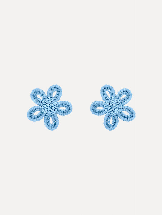 Small Woven Raffia Flower Earrings