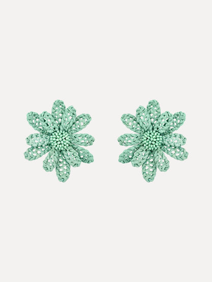 Large Woven Raffia Flower Earrings