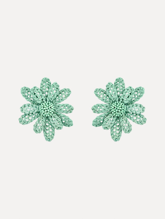 Large Woven Raffia Flower Earrings