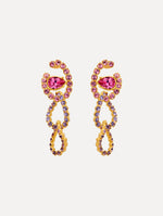 Rhinestone Chain-Link Clip-On Earrings in Violet and Purple combo. Front View.