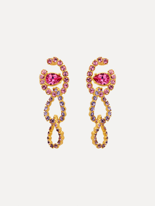 Rhinestone Chain-Link Clip-On Earrings in Violet and Purple combo. Front View.