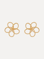 Gold Flower Rhinestone Chain-Link Earrings with gold rhinestone wire in a flower motif. Front View.