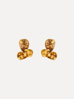 yellow Pear-Cut Cluster Earrings with three tier crystals and gold setting. Front View.